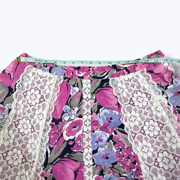 VTG 70s Carefree Fashions Floral Lace Panel Skirt Dress Cottage Prairie Hippie - Picture 4 of 12